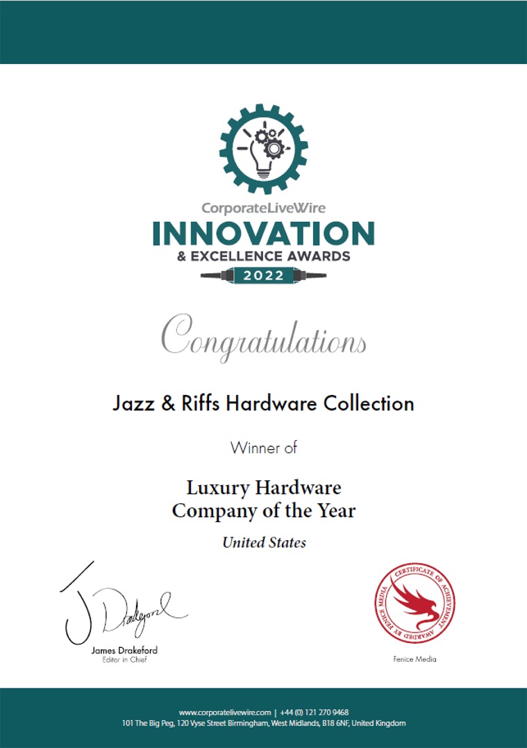  United States Innovation & Excellence Awards 2022 - LUXURY HARDWARE COMPANY OF THE YEAR - 